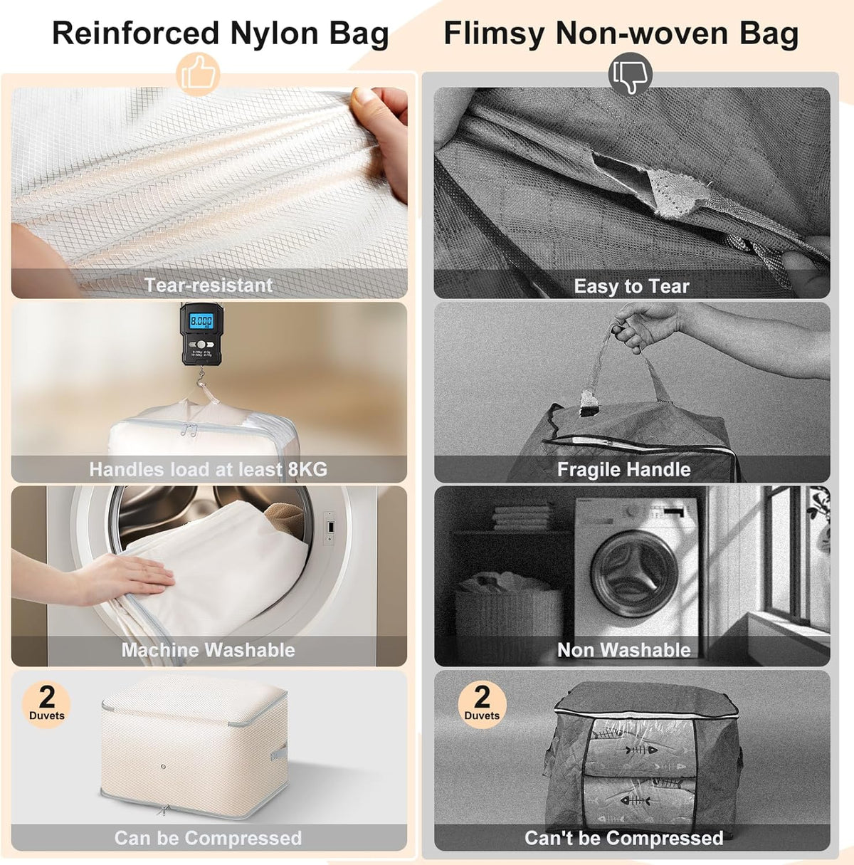 Comforter Storage Bag - 130L Large Capacity Blanket Storage Bags 3-Layer Ultra Space Saving Self Compression Organizer, Washable Compression Bags for Storage Comforter Blanket, 6-Pack, Beige