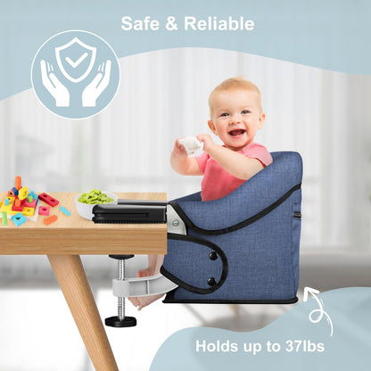 Hook On High Chair, Jozzve Baby High Chair, Portable High Chair for Travel, Foldable Fast Table Chair with Storage Bag, Baby Feeding Seat Clip On High Chair for Home and Travel (Navy)