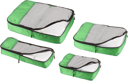Amazon Basics Packing Cubes for Travel, Packing Organizers Set, 4-Piece-Set (Slim, Small, Medium, Large) With Double Zipper Pulls and Mesh Top Panel, 100% Durable Polyester, Green