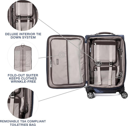 Travelpro Platinum Elite Softside Expandable Carry on Luggage, 8 Wheel Spinner Suitcase, USB Port, Suiter, Men and Women, Navy Camouflage, Carry On 21-Inch