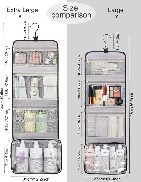 Relavel Travel Toiletry Bag for Men, Hanging Toiletry Bag for Women Makeup Cosmetic Storage Organizer Large Capacity Travel Kit Shaving Bag for Full Sized Container Black