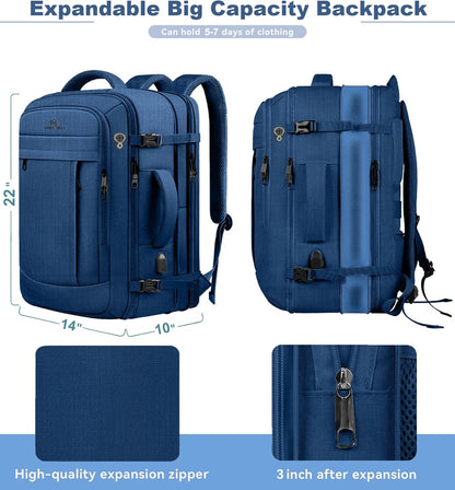 60L Big Capacity Carry On Laptop Backpack Large Travel Backpack for Men, Expandable Water Resistant Overnight Weekender Luggage Gym Daypack Rucksack Traveling Backpack, Traveler Gifts, Blue