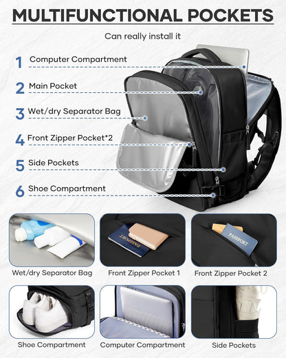 Vacuum Backpack Travel With Pump,Mochila De Viaje Compresion Al Vacio,Personal Item Travel Backpack With Vacuum System,Large Carry On Vacpack Backpacks For Women Men,Black