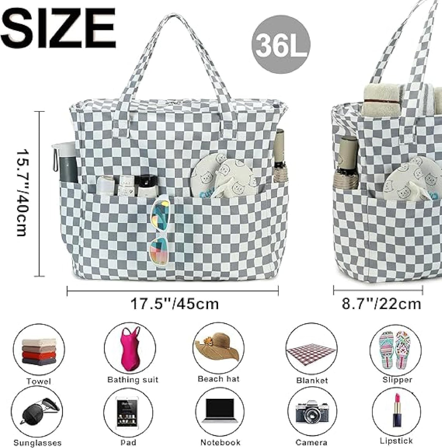 Waterproof Beach Tote Pool Bags for Women Ladies Extra Large Gym Tote Carry On Bag With Wet Compartment for Weekender Travel