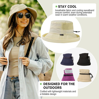 TOP-EX XL/XXL Women’s Wide Brim Bucket Sun Hat with Ponytail Hole UPF 50 Summer Packable Sunhat for Travel Beach Outdoor