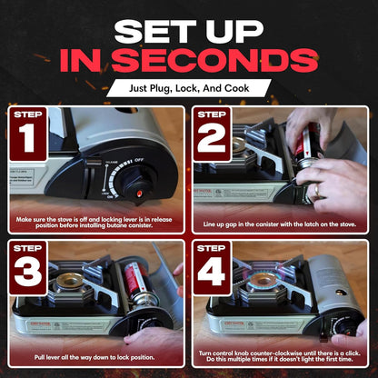 Grill Boss Dual Fuel Portable Stove, Dual Fuel Butane & Propane Stoves, 12K BTU Butane Camp Stove & Propane Portable Camping Stoves for Emergencies, Outdoor BBQ, Cooking, Hikings & Backpacking - 90057