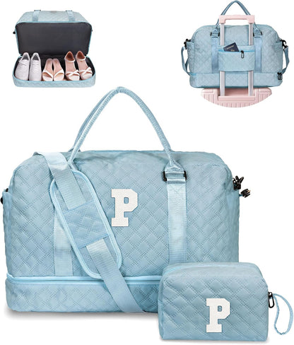 Gifts for Her-Overnight Bags for Women, Personalized Weekender Bag, Monogram Travel Bag, Letter Bag with Makeup Bag，Daughter Friend Gifts, Initial Gift for Mom Sister (Letter P)