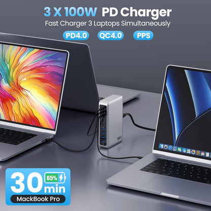 730W USB C Charger Block,GaN IV Fast Charging Station Hub 10 Ports,QC4.0+3 PD 100W USB C Laptop Charger Ports Power Adapter Compatible with MacBook Air/Pro,DELL,iPhone 16/15/14/13,iPad,Steam Deck