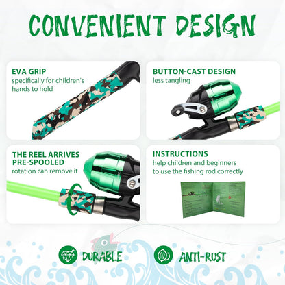 Kids Fishing Pole, Portable Telescopic Kids Fishing Poles for Boys and Girls, Fishing Rod and Reel Combo Kit with Tackle Box, and Fishing Net, Best Fishing Pole for Toddler Youth