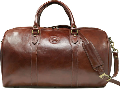 Cenzo Duffle Vecchio Brown Italian Leather Weekender Travel Duffle Bag for Men