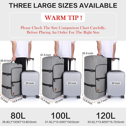 80L Duffle Bag for Travel, Large Foldable Waterproof Travel Duffel Bags Weekender Overnight Bag for Men and Women with Shoe Compartment (Gray)