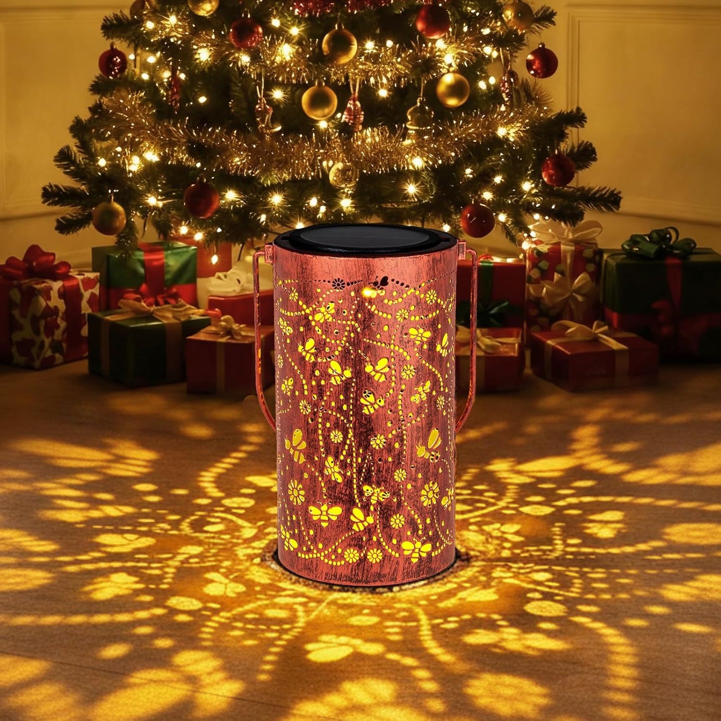 Homemory Bee Solar Lanterns Lights Outdoor Waterproof, Hollowed-Out Metal Decor Lantern, Gifts for Women, LED Solar Lights Metal Decoration Outside for Yard, Patio, Backyard, Porch, Lawn