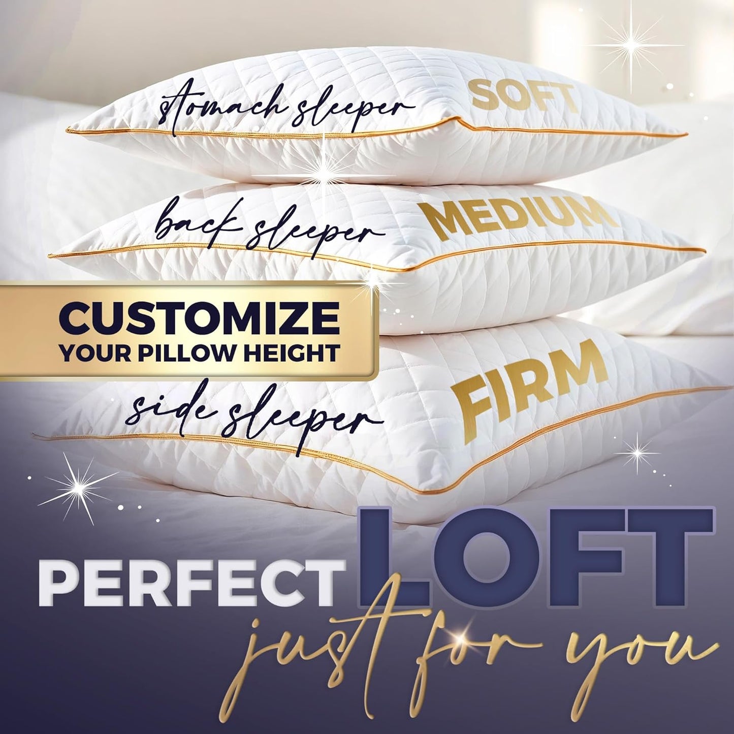 Royal Therapy Queen Memory Foam Pillows 4-Pack - Shredded Memory Foam Pillow for All Sleep Positions - Medium Firm Pillow with Adjustable Loft, Bamboo Rayon Cover, CertiPUR-US, Oeko-TEX Certified