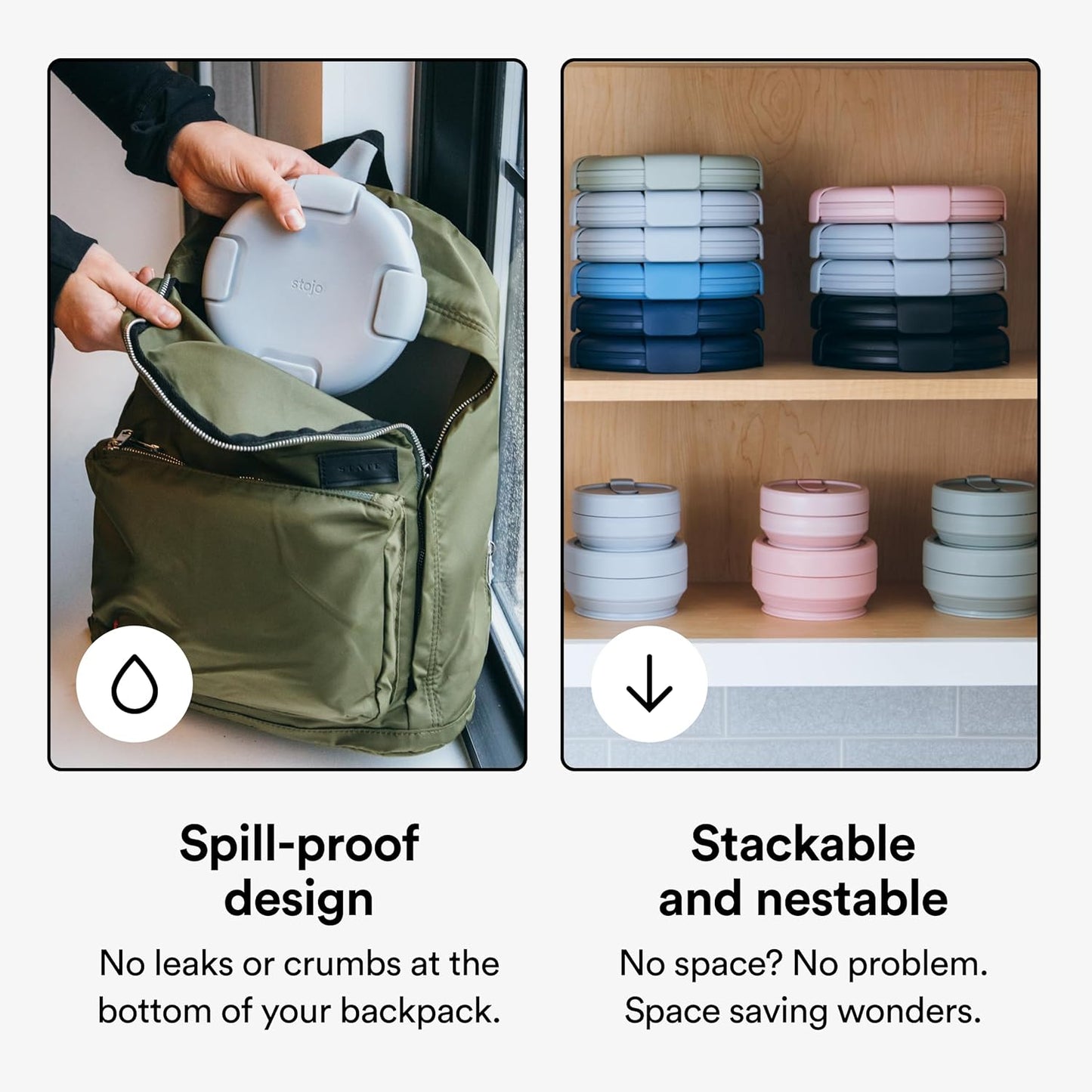 STOJO Collapsible Bowl 5 Set - Translucent Denim, 36oz - Reusable Silicone Bowl for Hot and Cold Food - Perfect for Travel, Meal Prep, To-Go Lunch, Camping & Hiking - Microwave & Dishwasher Safe