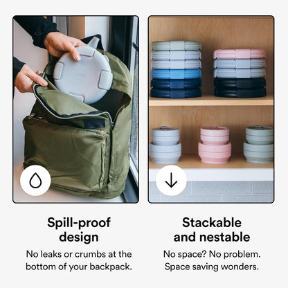 STOJO Collapsible Bowl 5 Set - Eucalyptus, 36oz - Reusable Silicone Bowl for Hot and Cold Food - Perfect for Travel, Meal Prep, To-Go Lunch, Camping & Hiking - Microwave & Dishwasher Safe