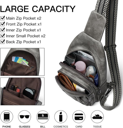 7L Sling Bag for Women Men Leather Small Sling Backpack Daypack Anti Theft Fanny Pack Crossbody Purse Travel