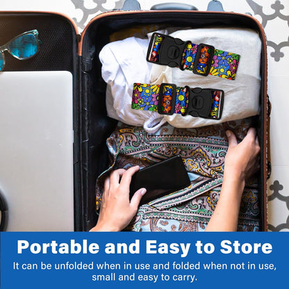 2 Pack Luggage Straps for Suitcases, Adjustable Travel Belt with Double Lock and Quick Release Buckle, Heavy Duty Nylon Bag Packing Strap, Bright Identifiers Business Travel Accessories-Sun Flowers