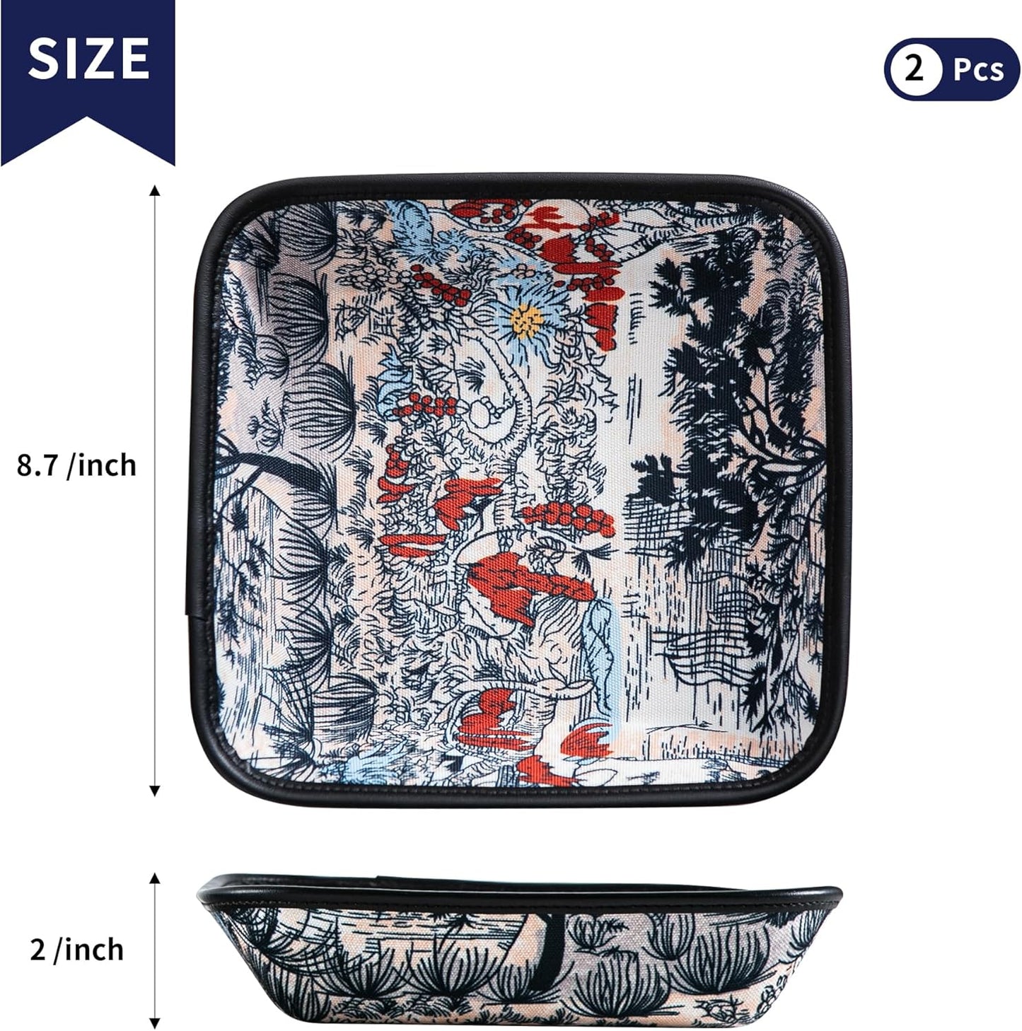 2025 Improved Design Premium Square Fabric Valet Tray Organizer Set of 2, Hard Canvas Catchall Tray for Watches, Keys, Wallets, Jewelry & Candys on Desk, Bedside, Nightstand (Square Hard)