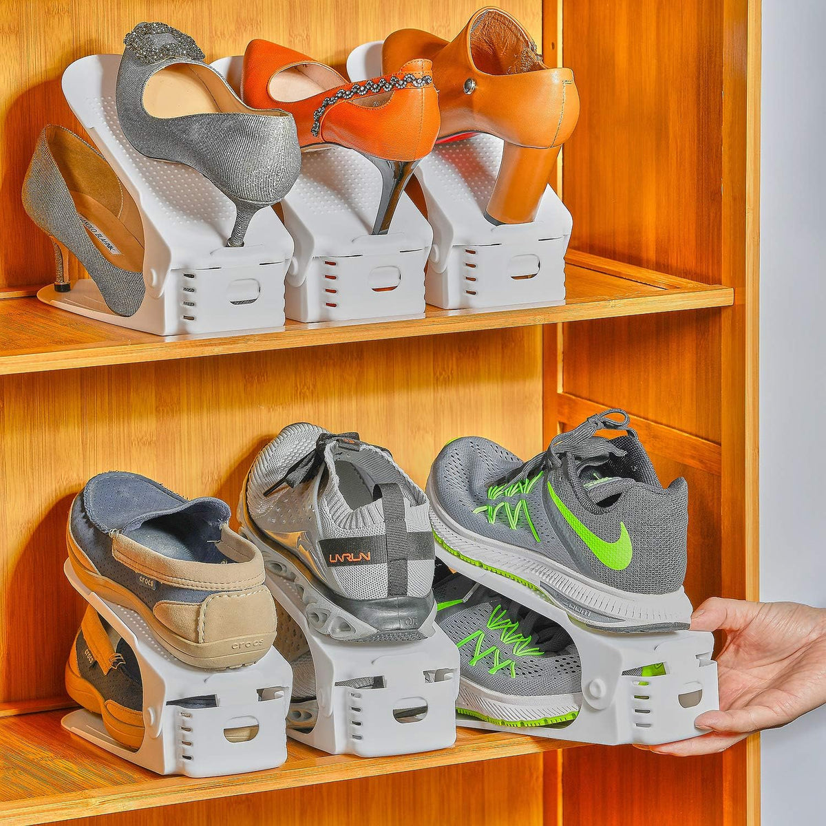Shoe Slots Organizer, 20PCS Adjustable Double Layer Stack Shoe Rack, 50% Space-Saving Storage Rack Holder, White