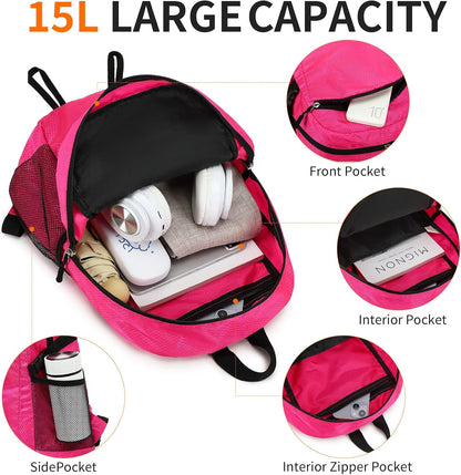 Small Hiking Daypack,15L Waterproof Hiking Backpack Packable Lightweight Travel Day Pack for Women Men (Pink, Small)