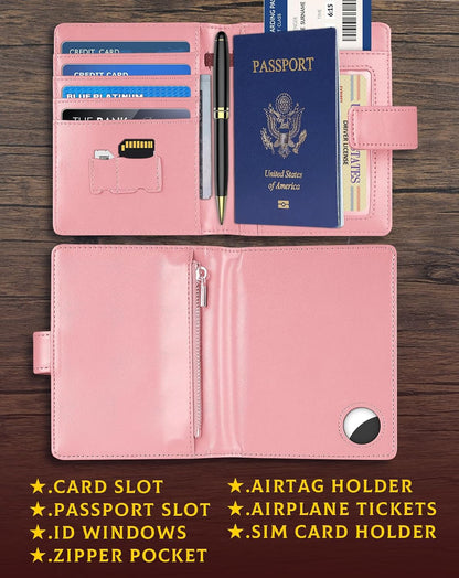 Passport Holder Wallet Cover Case for Women and Men,RFID Blocking,Passport Case,Travel Accessories (Light Pink)