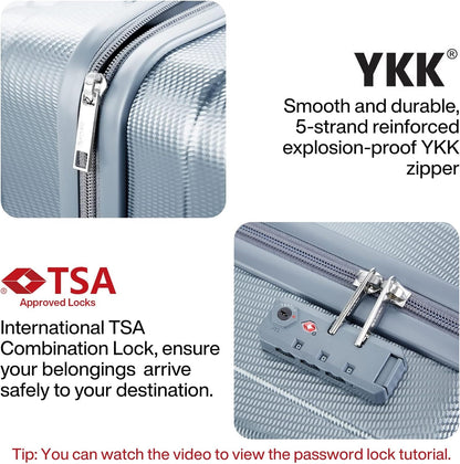 Hanke Suitcase, 2-Piece Set (20/29 Inch) Lightweight Hardshell PC Luggage with Spinner Wheels & TSA Lock, Gray, Extra Large Rolling Travel Bag, Nestable Storage, Waterproof, 103L