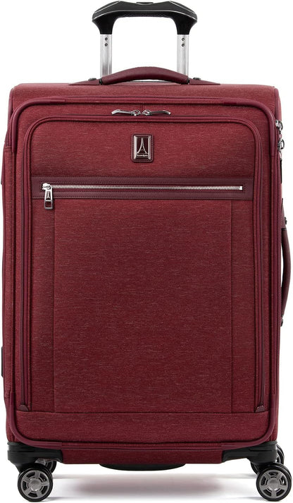 Travelpro Platinum Elite Softside Expandable Checked Luggage, 8 Wheel Spinner Suitcase, TSA Lock, Men and Women, Bordeaux Red, Checked Medium 25-Inch
