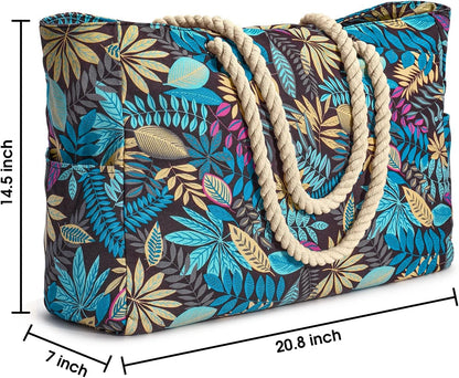 Becokan Beach Bags for Women Large Waterproof Beach Tote Bag Zipper Beach Bags Waterproof Sandproof Swim Pool Bag Large Tote