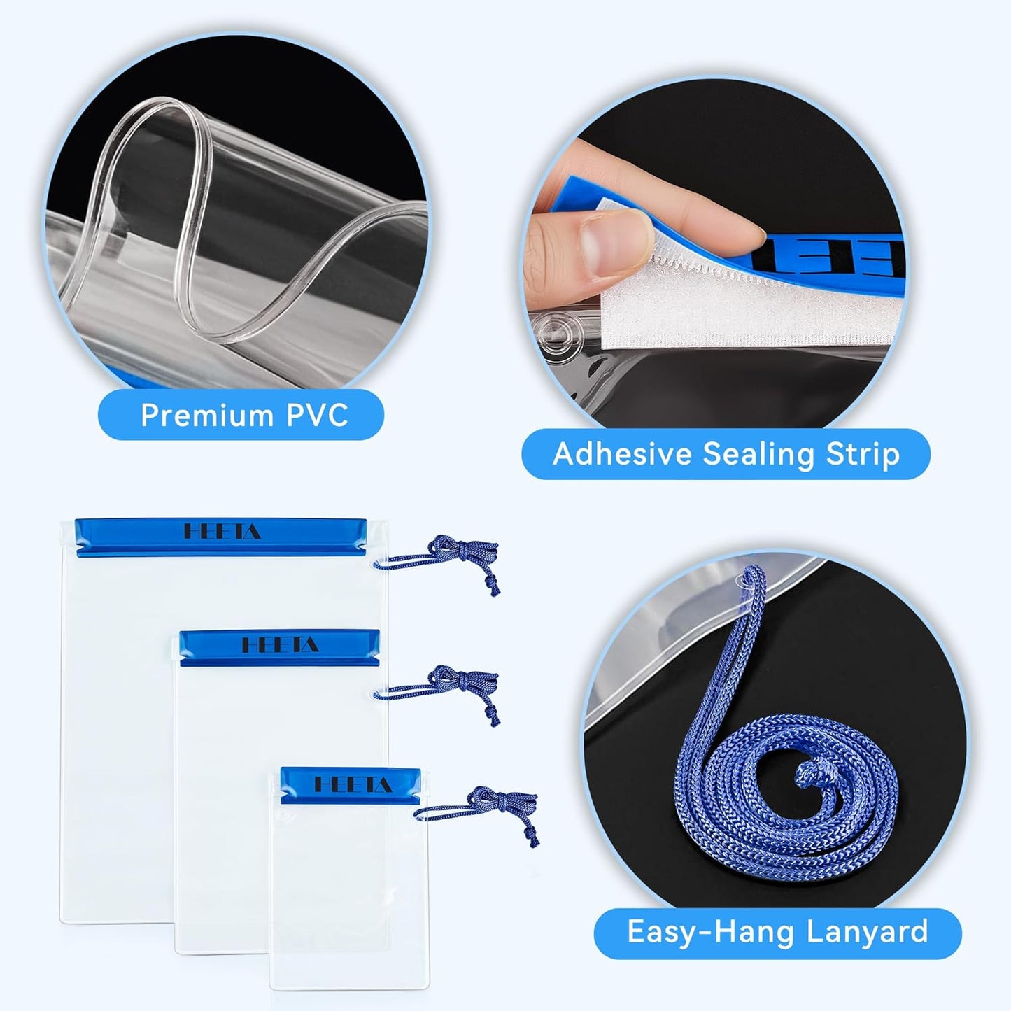 HEETA 5-Pack Clear Waterproof Dry Bag, Water Tight Cases Pouch Dry Bags for Camera Mobile Phone Maps, Kayaking Boating Document Holder