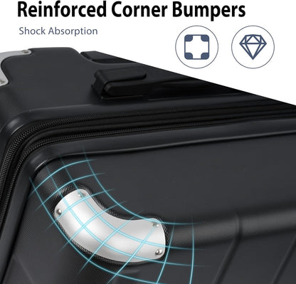 Merax 28 Inch Checked-Large Luggage with Wheels Aluminum Alloy Corner Hard Shell Suitcase TSA Luggage Suitcases for Travel Woman Men(Black)