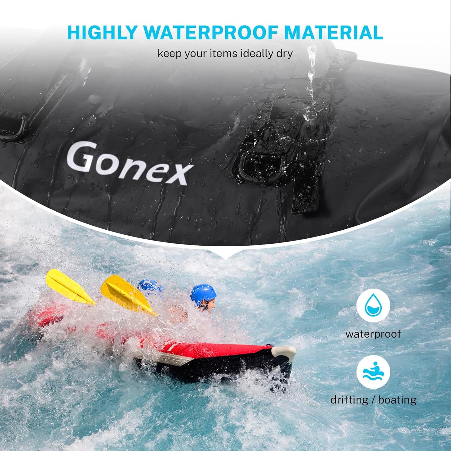 Gonex 40L 60L 80L Extra Large Waterproof Duffle Travel Dry Duffel Bag Heavy Duty Bag with Durable Straps & Handles for Kayaking Paddleboarding Boating Rafting Fishing