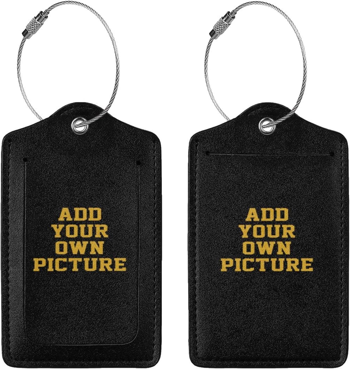 2PC Custom Luggage Tags Personalized Leather Luggage Tag with Photo/Text, DIY Blank Bag Tag with Full Back Privacy Name ID Card Stainless Steel Loop Suitcase Labels, Travel Bag Tags