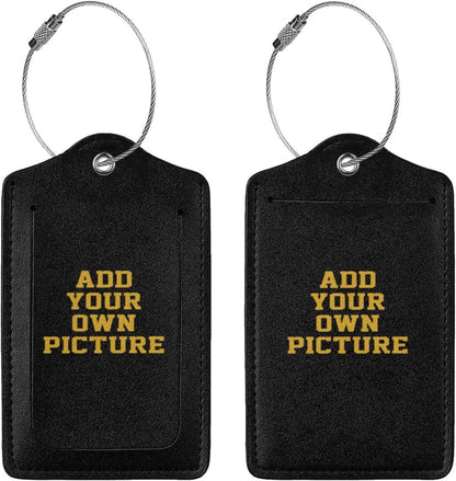 2PC Custom Luggage Tags Personalized Leather Luggage Tag with Photo/Text, DIY Blank Bag Tag with Full Back Privacy Name ID Card Stainless Steel Loop Suitcase Labels, Travel Bag Tags