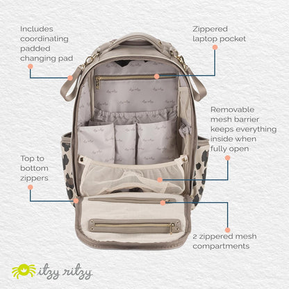 Itzy Ritzy Diaper Bag Backpack – Large Capacity Boss Plus Baby Backpack Diaper Bag Featuring 19 Pockets, Changing Pad, Stroller Clips, and Comfortable Straps (Leopard)
