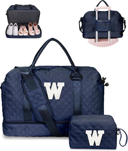 Birthday Gifts for 11 12 13 14 15 16 17 18 Year Old Girls Gifts-Duffle Travel Bag, Weekender Bag, Overnight Bag for Women, Travel Bag with Makeup Bag Graduation Gifts for Sister (Letter W)