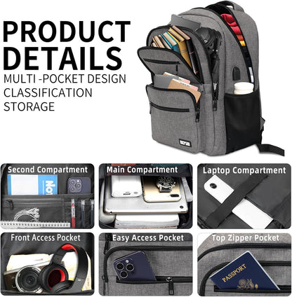 Backpack for School, School Backpack for Boys Girls Teens, College Book Bag, Water Resistant Bookbag, Back Pack for Men Women, Business Work Travel Grey