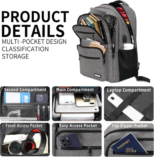 Backpack for School, School Backpack for Boys Girls Teens, College Book Bag, Water Resistant Bookbag, Back Pack for Men Women, Business Work Travel Grey