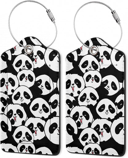 2Pcs Luggage Tag for Suitcase Panda Cartoon Cute Suitcase Tag with Privacy Flap & Name ID Label & Metal Loop,Travel Bag Luggage Tags for Women