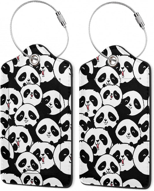 2Pcs Luggage Tag for Suitcase Panda Cartoon Cute Suitcase Tag with Privacy Flap & Name ID Label & Metal Loop,Travel Bag Luggage Tags for Women