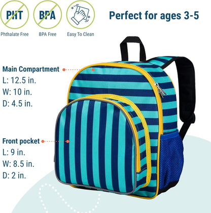 Wildkin 12-inch Kids Backpack – Padded, Adjustable, Ideal for Daycare & Travel - Blue Stripes