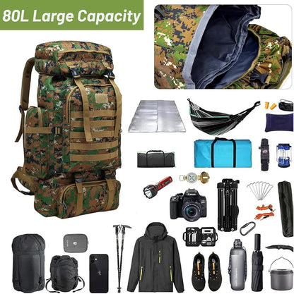80L 2Pcs Hiking Backpack for Men with Sling Tactical Backpack - Rucksack Molle Military Tactical Waterproof Lightweight Camping Backpack 3 Day Assault Pack for Travel, Climbing, Backpacking