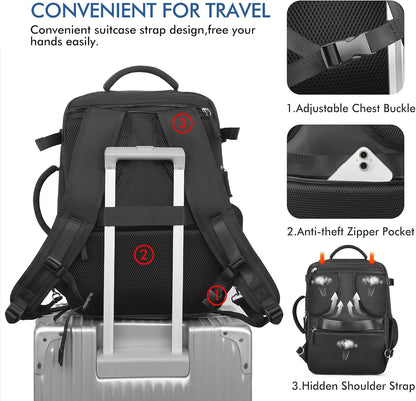 Beraliy Travel Backpack for Men Women, Large Carry On Backpack, Personal Item Bag Airline Approved, 17 inch Laptop Backpack, Business Work Gym Weekender Bag, Black