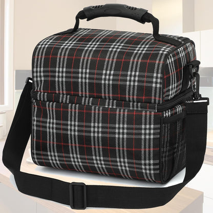 FlowFly Double Layer Cooler Insulated Lunch Bag Adult Lunch Box Large Tote Bag for Men, Women, With Adjustable Strap,Front Pocket and Dual Large Mesh Side Pockets