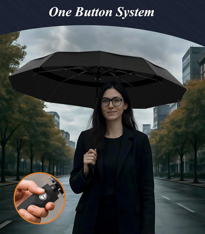 Windproof Travel Umbrella Compact, Automatic Open Close Umbrellas for Rain,Fiberglass Frame, Vented Triple Layer