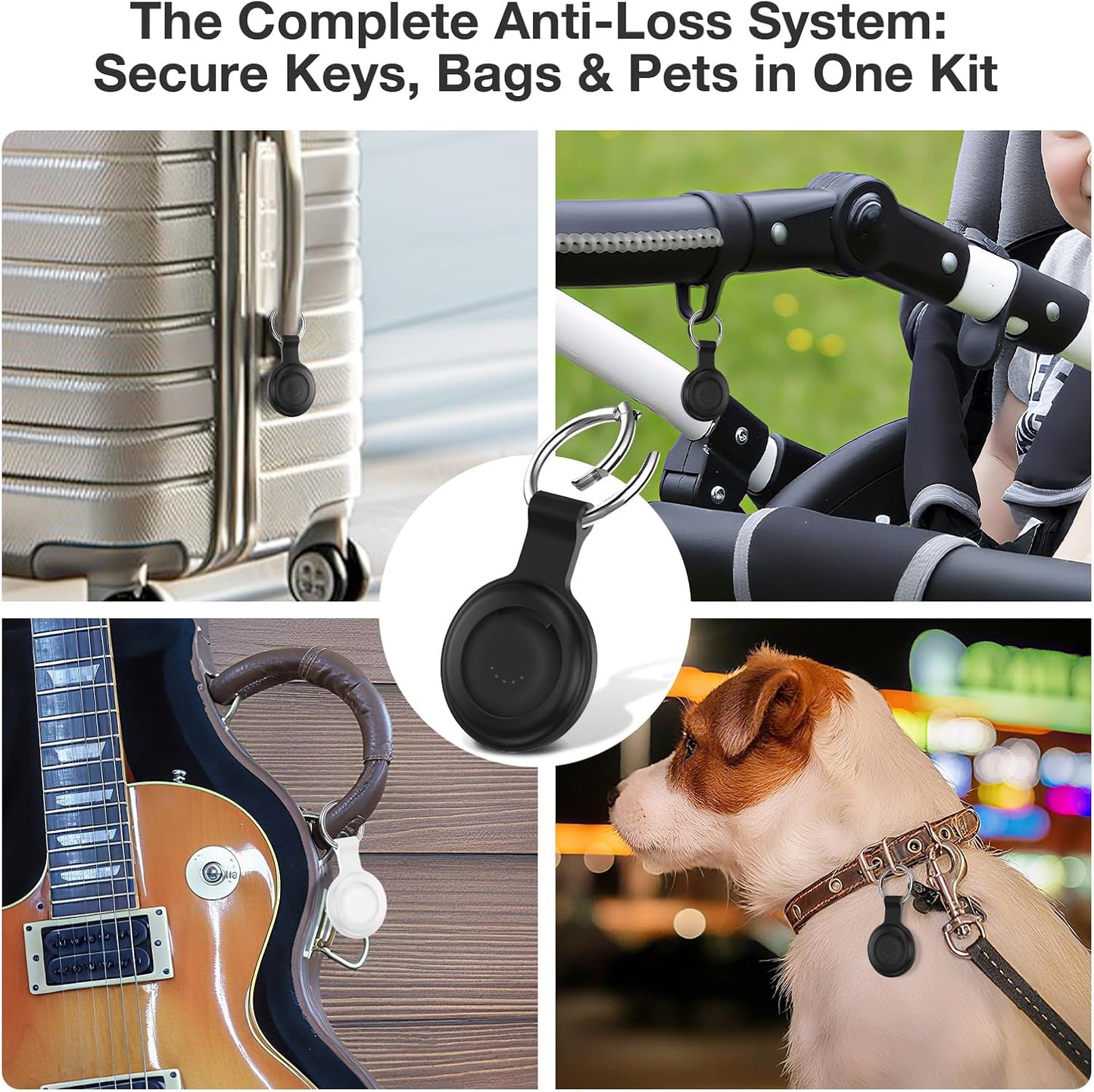 Air Tracker Tags 4-Pack, Item Finders Work for Apple Find My APP (iOS Only) Tracker Tags for Keys, Pet, Luggage, Bag, Replaceable Battery Last 1 Year, Loud Beep, with Waterproof Holder Keychain