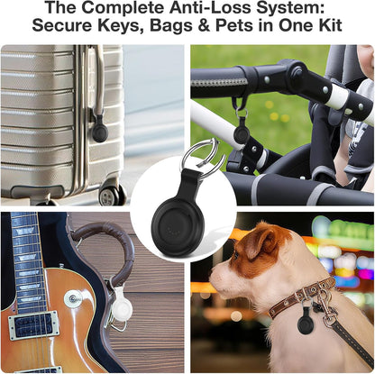 Air Tracker Tags 4-Pack, Item Finders Work for Apple Find My APP (iOS Only) Tracker Tags for Keys, Pet, Luggage, Bag, Replaceable Battery Last 1 Year, Loud Beep, with Waterproof Holder Keychain
