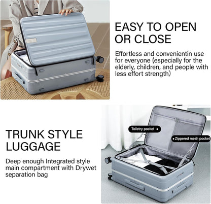 Hanke 26 Inch Large Checked Luggage PC Hard Shell Luggage Top Opening Travel Luggage Suitcases with Wheels for Woman Men.(Grey)