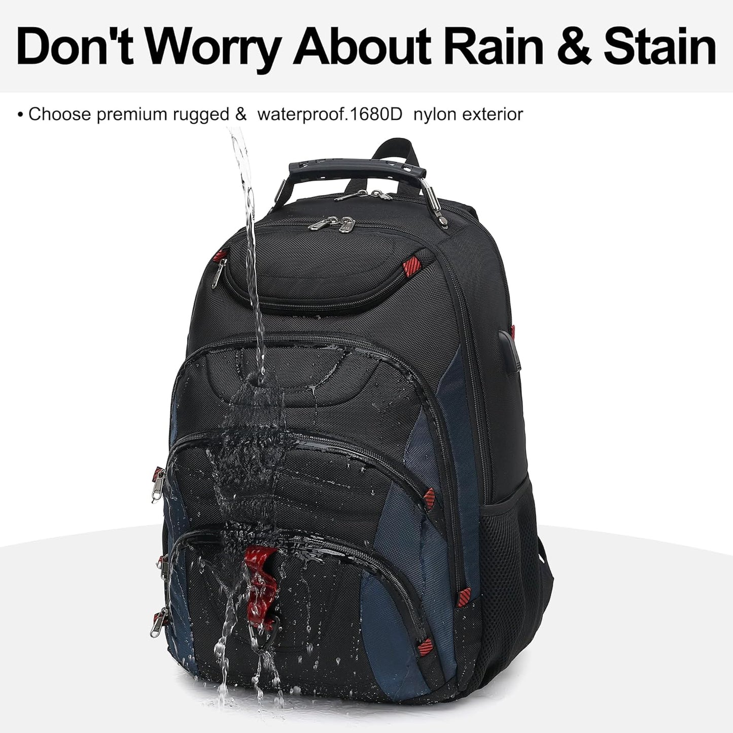 Boavan Laptop Backpack for men, 17.3 inch Laptop Bag with USB Port, Waterproof Travel Work Backpack Purse, Anti-Theft Teacher Nurse Doctor Casual Bookbags Office Business backpack，Black&Classic Navy