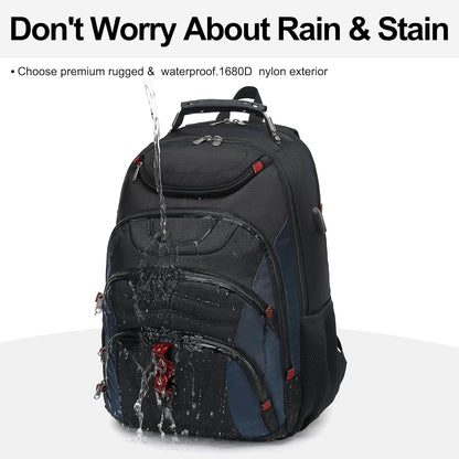 Boavan Laptop Backpack for men, 17.3 inch Laptop Bag with USB Port, Waterproof Travel Work Backpack Purse, Anti-Theft Teacher Nurse Doctor Casual Bookbags Office Business backpack，Black&Classic Navy