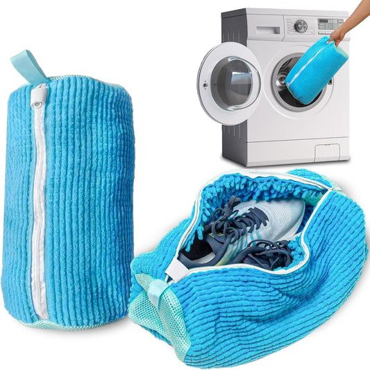 Shoe Washing Machine Bag - 2Pcs Reusable Shoe Laundry Bag for Washing Machine & Dryer Shoe Washing Bag for Sneakers, Tennis Shoes & Stain Removal (Blue)